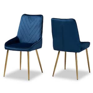 Priscilla Navy Blue and Gold Dining Chair (Set of 2)