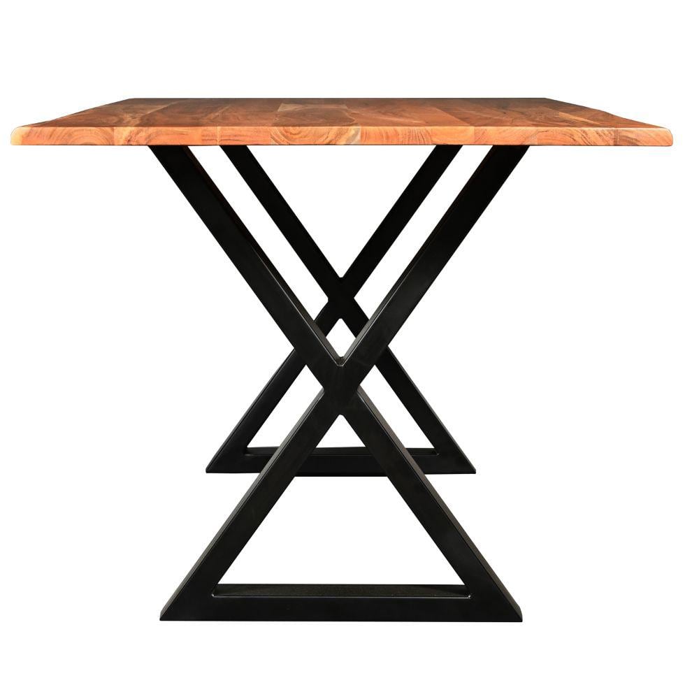 67-Inch Natural Brown Acacia Wood Dining Table with Black Iron Legs
