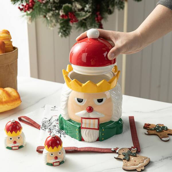 Glitzhome 3-Piece Dolomite Christmas Nutcracker Cookie Jar Set
