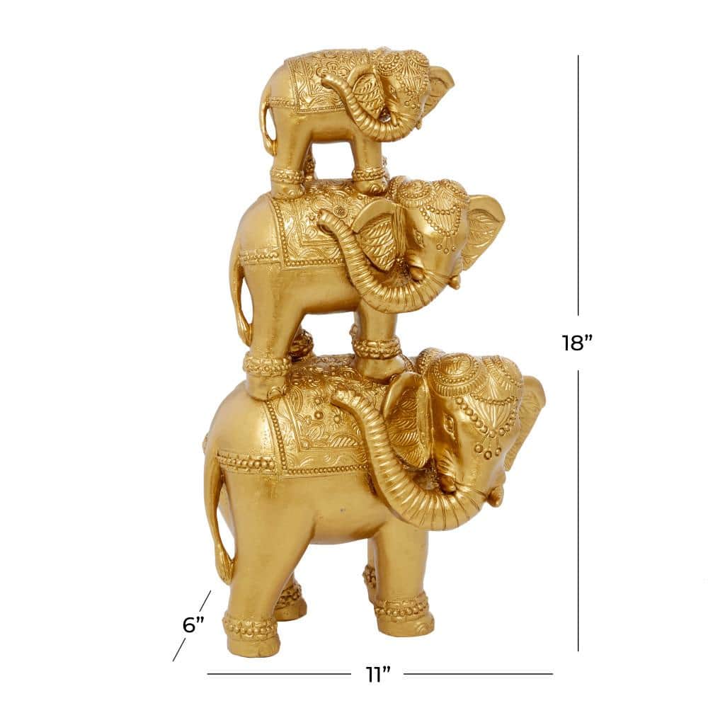 Elegant Gold Resin Elephant Sculpture 23" x 10" x 15"