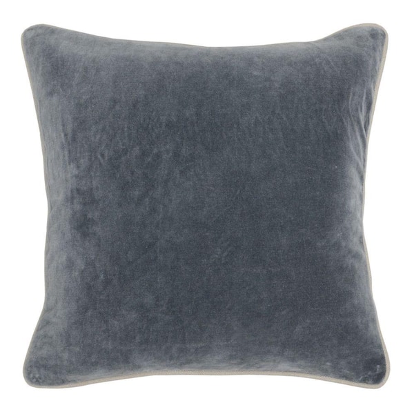 Benjara Gray Square Fabric Throw Pillow with Solid Color and Piped Edges 5 in. L x 18 in. W x 18 in. H