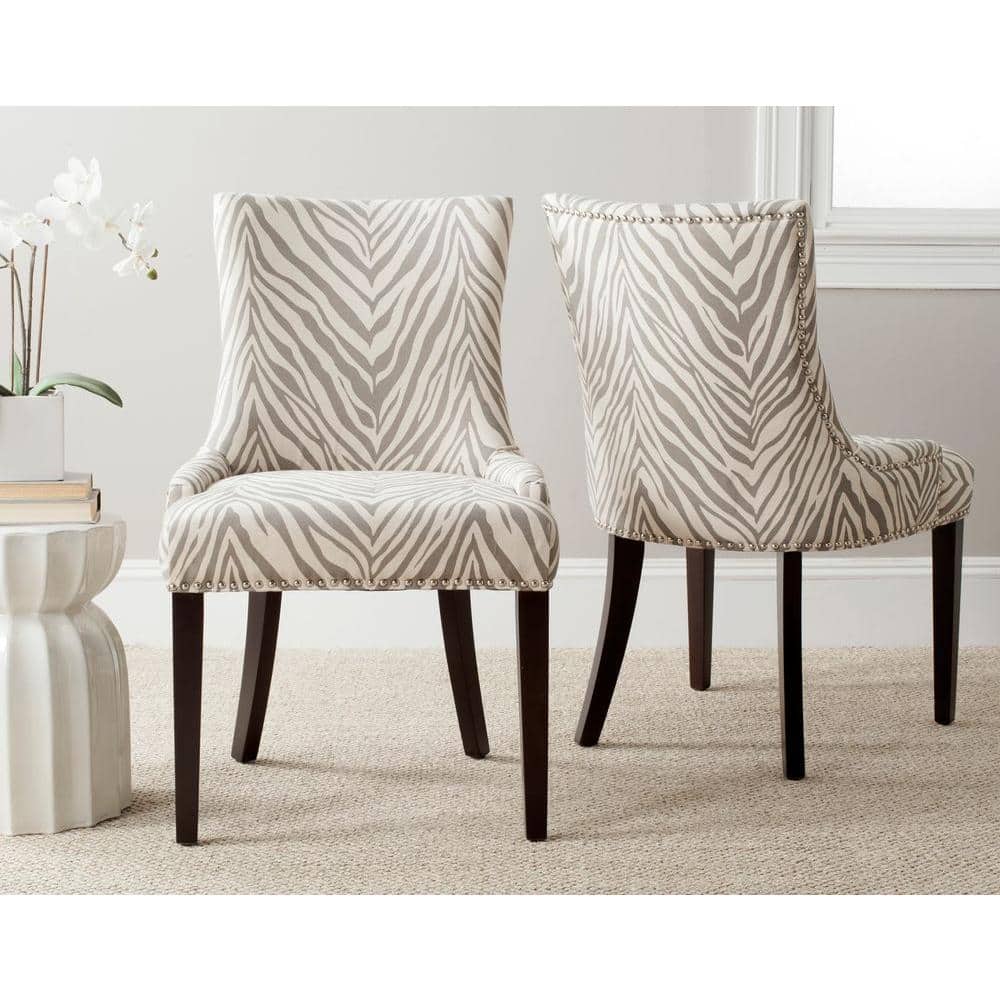 Lester Gray Zebra Linen Parsons Dining Chairs Set of 2