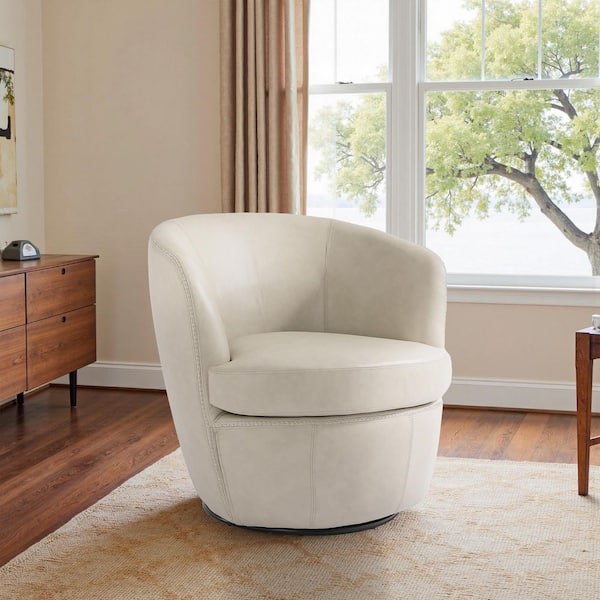 Beige PU Leather Swivel Barrel Arm Chair With Metal Base(Set of 1)