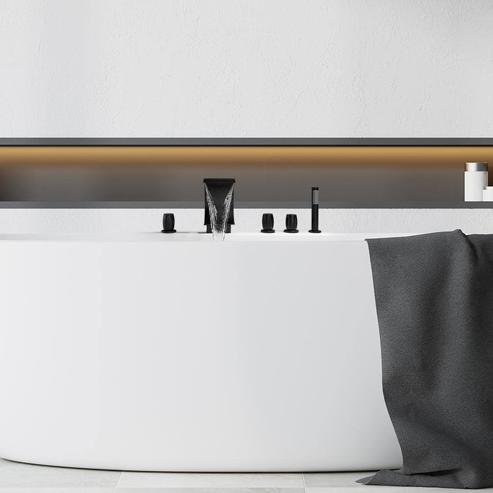 Matte Black Triple Handle Deck-Mount Roman Tub Faucet