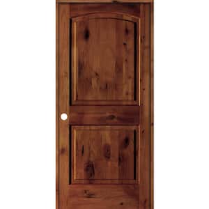 24 in. x 80 in. Knotty Alder 2-Panel Right-Handed Red Chestnut Stain Wood Single Prehung Interior Door. with Arch Top