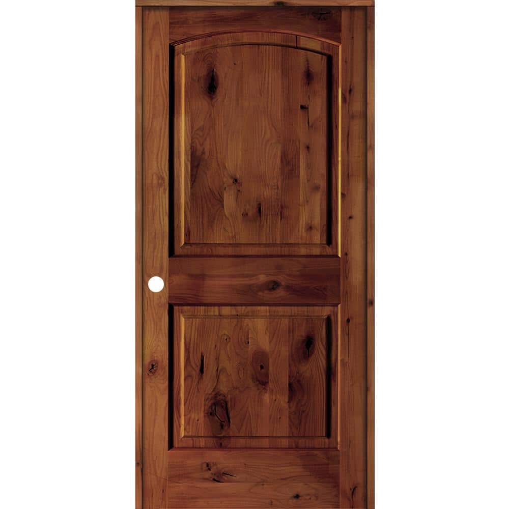 36 in. x 80 in. Knotty Alder 2-Panel Right-Handed Red Chestnut Stain Wood Single Prehung Interior Door with Arch Top price history on PriceWatchPro