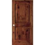 36 in. x 80 in. Rustic Knotty Alder 2-Panel Right Handed Red Chestnut Stain Wood Single Prehung Interior Door