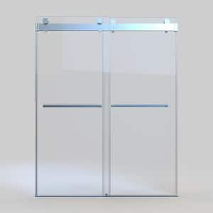 48 in. W x 76 in. H Framedless Double Sliding Shower Door in Chrome with 3/8 in. (10mm) Tempered Clear Glass