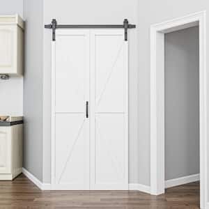 40 in. x 84 in. Paneled White Finished MDF British K Shape Composite Bifold Sliding Barn Door with Hardware Kit