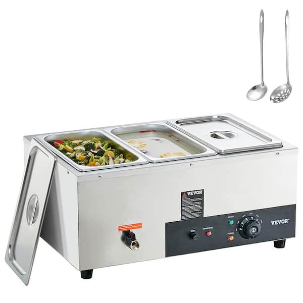 VEVOR 3-Pan Commercial Food Warmer 3 x 8 qt. Electric Steam Table 1500-Watts Countertop Stainless Steel Buffet Bain Marie