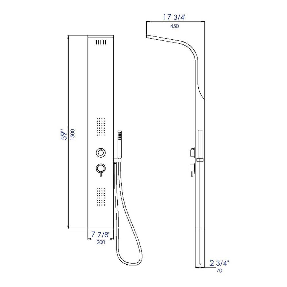 59'' Brushed Stainless Steel Shower Panel with Body Sprays