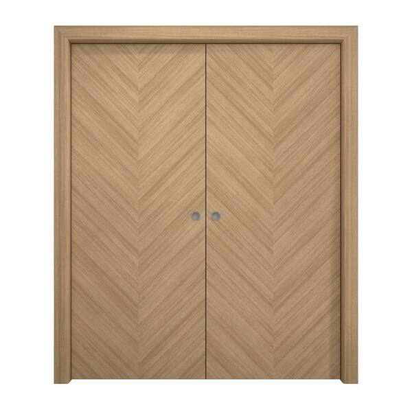 64 in. x 84 in. Natural Oak Solid Wood Double Pocket Doors With Hardware