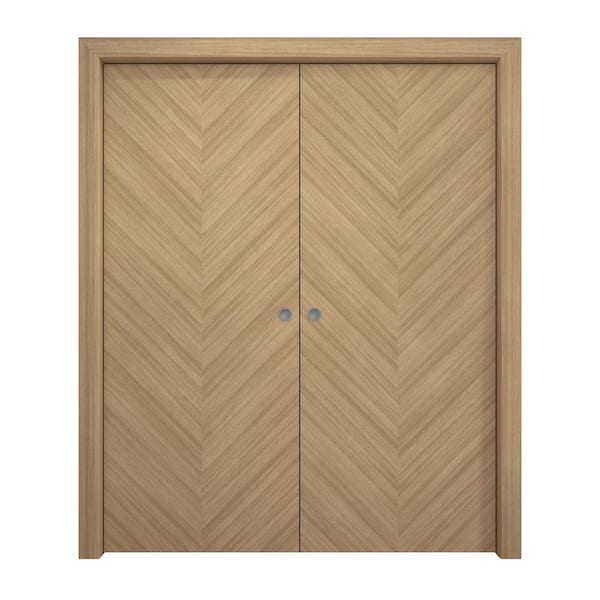 64 in. x 84 in. Natural Oak Solid Wood Double Pocket Doors With Hardware