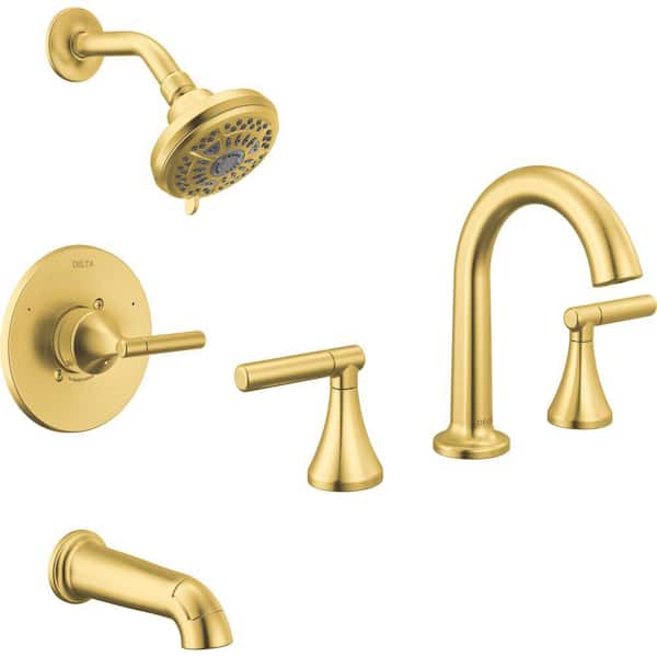 Foundations Design Series Modern 8 in. Widespread 2-Handle Bathroom Sink Faucet Bundle Tub/Shower in Brushed Gold