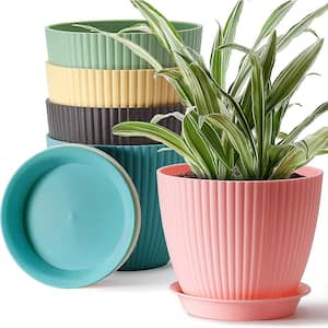 Cubilan 7 inch Large Plant Pots, 5 Pack Flower Pots Outdoor Indoor, Planters with Drainage Hole and Tray Saucer, Colorful
