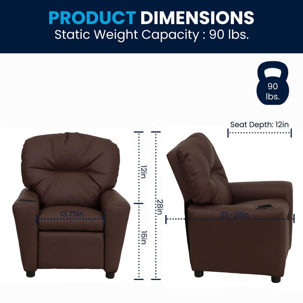 Cozy Brown LeatherSoft Kids Recliner with Built-in Cup Holder