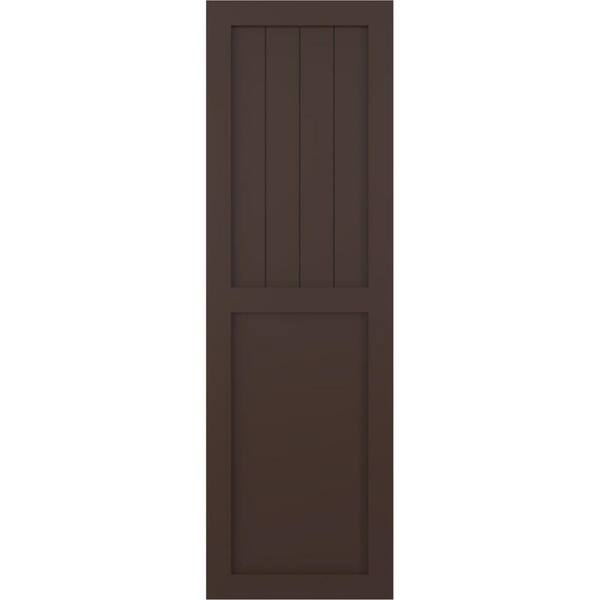 Ekena Millwork 12 in. x 33 in. PVC True Fit Farmhouse/Flat Panel Combination Fixed Mount Board and Batten Shutters Pair in Raisin Brown