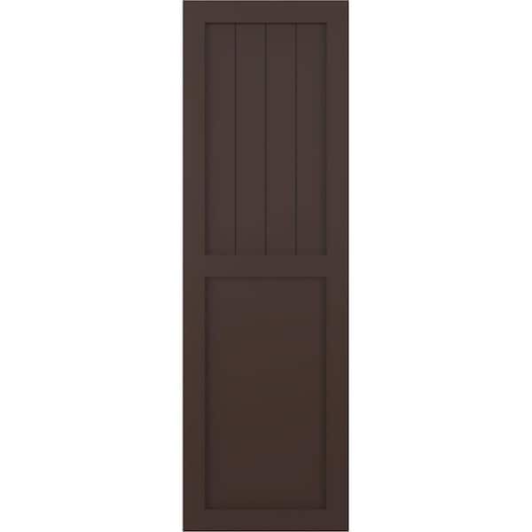 Ekena Millwork 12 in. x 68 in. True Fit PVC Farmhouse/Flat Panel Combination Fixed Mount Board and Batten Shutters Pair in Raisin Brown
