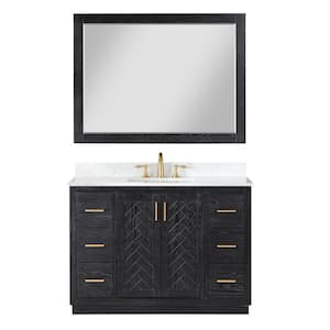 Gazsi 48 in. W x 22 in.D x 34 in. H Single Sink Bath Vanity in Black Oak with White Composite Stone Top and Mirror