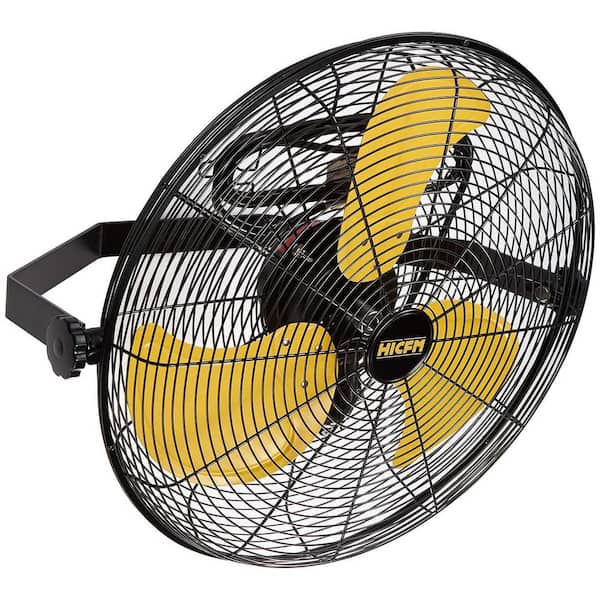 HICFM 18 in. Yellow Outdoor Wall Mounted Fan, 4600 CFM 3-Speed, IP44 Motor, GFCI Plug, for Patio, Workstation, UL Listed