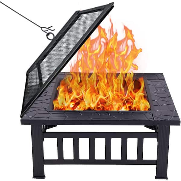Unbranded 32 in. Black Metal Outdoor Fire Pit Table