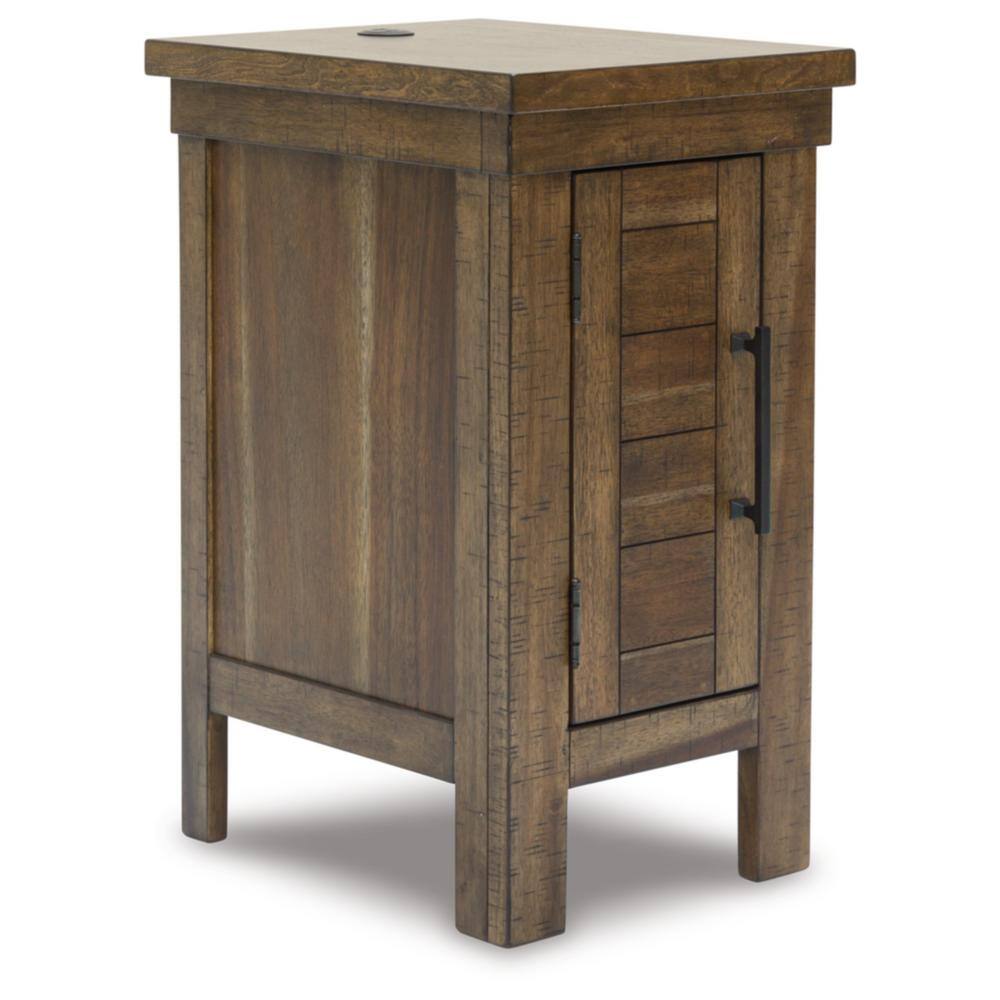 Brown Wood Rectangular End Table with Storage and USB Ports