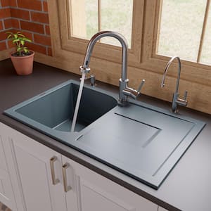 Drop-In Granite Composite 33.88 in. Single Bowl Kitchen Sink in Titanium