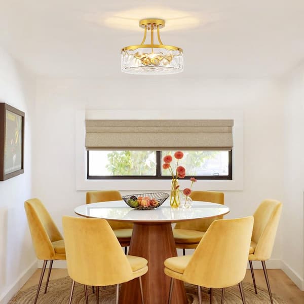 ZSMIHDOH 11.81 in. 3-Light Gold Semi-Flush Mount Ceiling Light