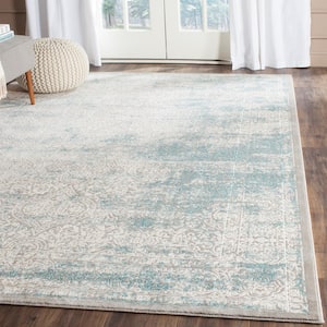 Passion Turquoise/Ivory 5 ft. x 8 ft. Distressed Border Area Rug