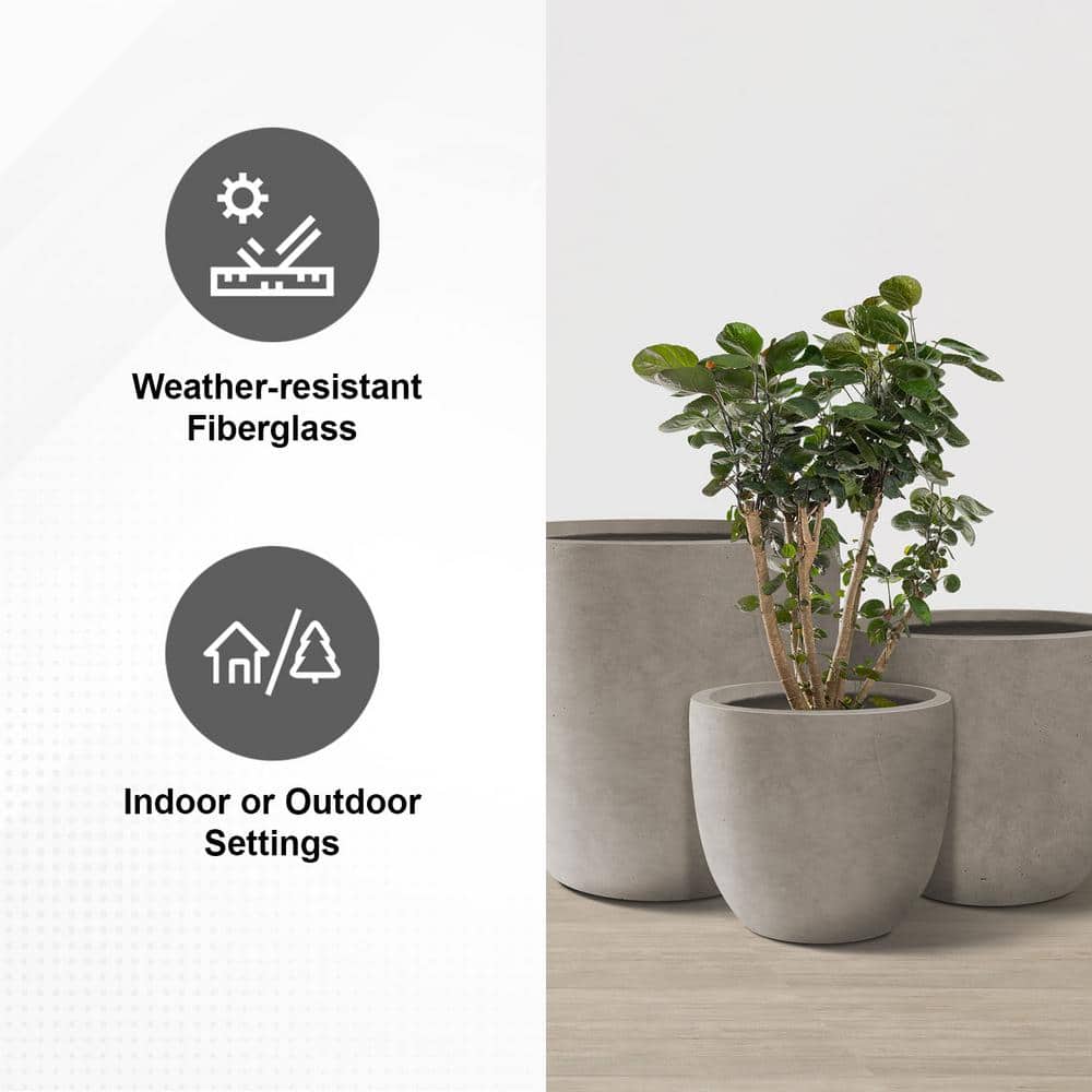 Weathered Concrete Round Planter Set with Drainage Holes