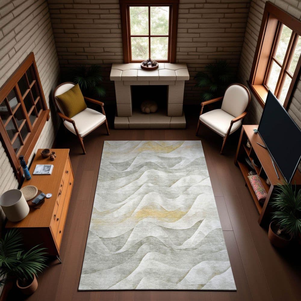 Mayfield Premium Machine Washable Abstract AMF1619 Silver 3 ft. x 5 ft. Area Rug price history on PriceWatchPro