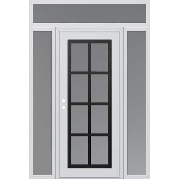 C16 64 in. x 96 in. Black P Right-Hand/Inswing Frosted Glass White/White 2 Sidelite+Transom Steel Prehung Front Door
