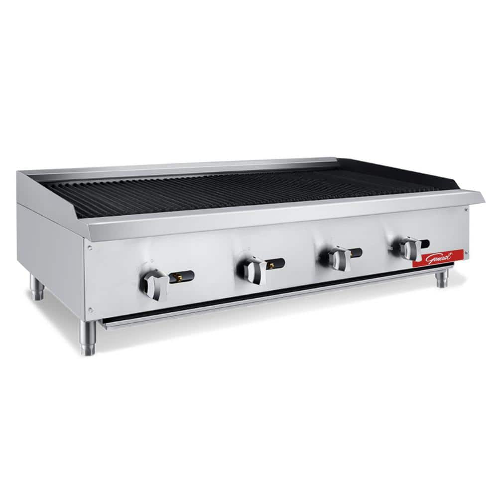 Lava Rock Charbroiler, 4 Burners, 140,000 BTU&#39;s, 48 in. Stainless Steel