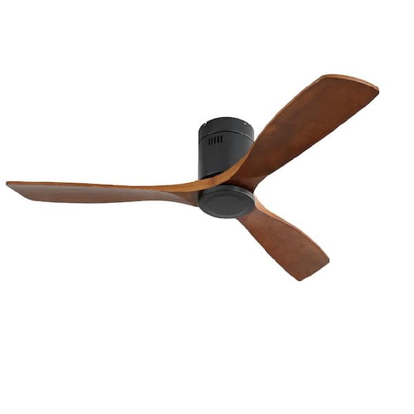 CIPACHO 52.1 in. Indoor Black Plus Dark Walnut Wooden Ceiling Fan with Remote Control Reversible DC Motor