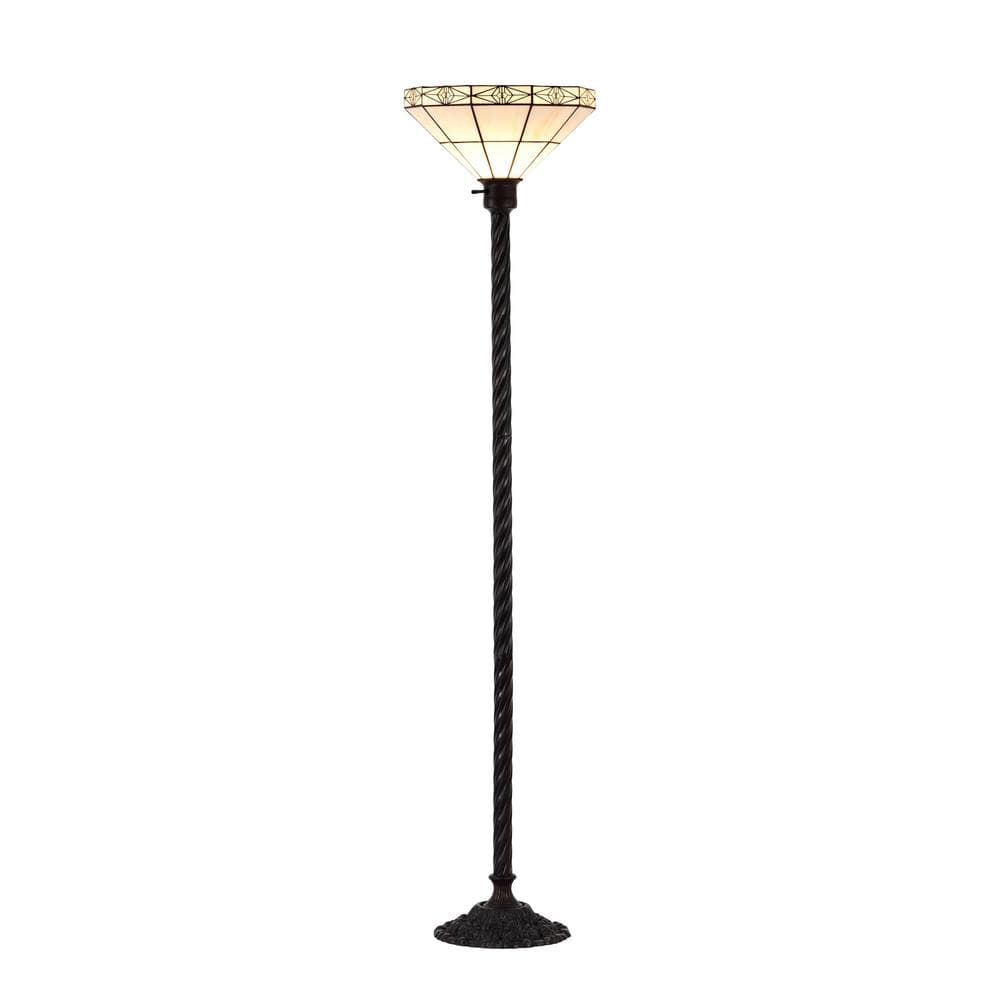 Elegant White Stained Glass Torchiere Floor Lamp Set