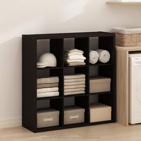 Furinno Simple 43.78 in. Tall Dark Oak Wood 9-Cube Bookcase