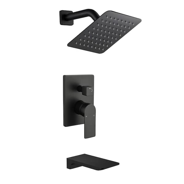 Single Handle 2-Spray Tub and Shower Faucet with 2.5 GPM, 8in Head Shower Bathtub Spout in Matte Black Valve Included