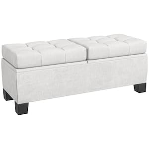 Storage End of Bed Bench, Upholstered Bench with Steel Frame, Cream