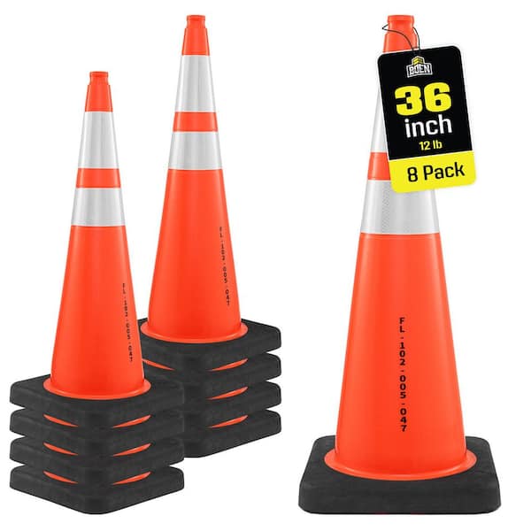 BOEN 28 in. Orange Traffic Cones, 12-Pk, MUTCD Compliant W/2 Rflc