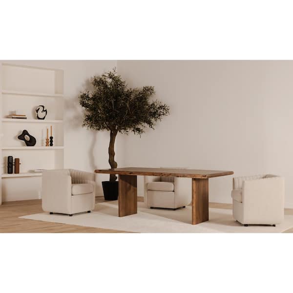 NADAAL STUDIOS Mehta Oatmeal Fabric Rolling Dining Chair, Contemporary Style with Channel Detailing