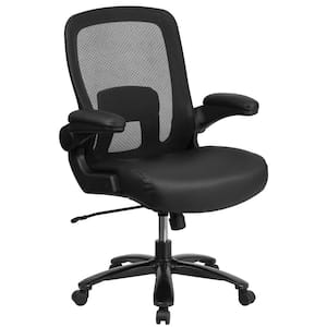 Black Big and Tall Swivel Office and Gaming Chair with Leather Soft Seat and Flip-Up Arms, Ergonomic Mesh Office Chair