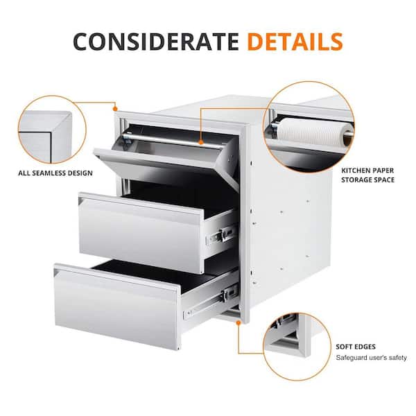 Garvee Outdoor Kitchen Drawers, 16 W x 21 H x 23 D in. Triple BBQ