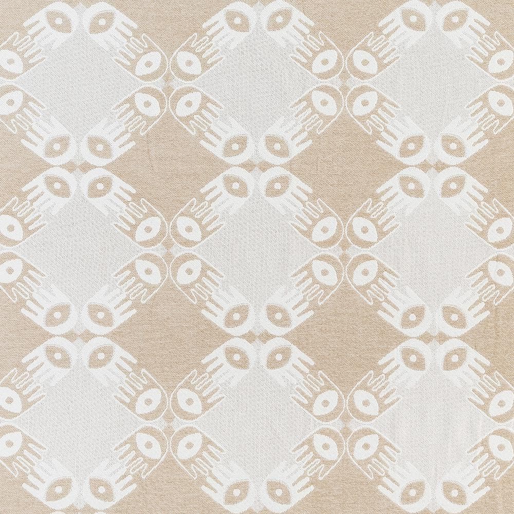 Tan and White Woven Polyester-Acrylic Throw Blanket with Tassels
