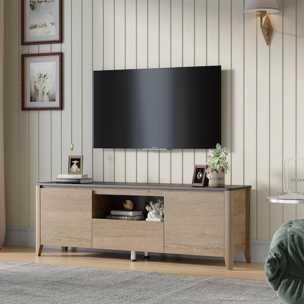 Boyel Living Brown 58 in. Modern TV Stand with LED Lights Entertainment Center Fits TVs up to 60 to 80 in.