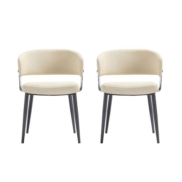 Luce Modern Sand Textured Faux Leather Upholstered Dining Arm Chair with Metal Legs (Set of 2)