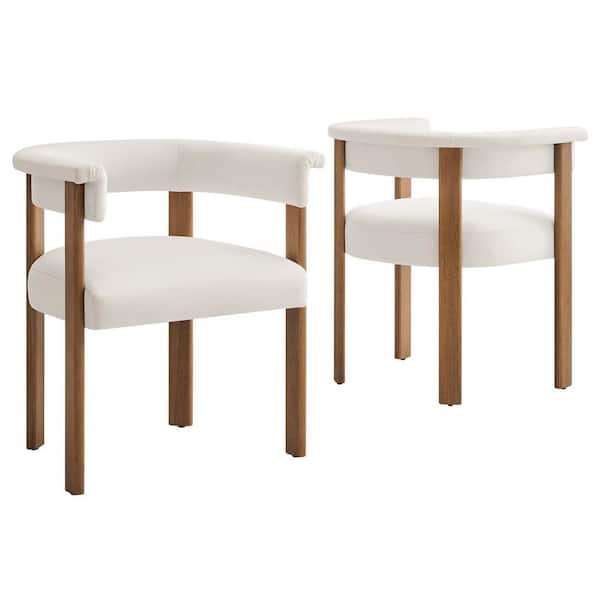 Imogen Performance Velvet Barrel Dining Chairs - Set of 2 in. Alabaster Deep Brown
