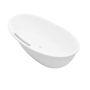 67 in. Solid Surface Freestanding Flatbottom Soaking Bathtub in Matte White with Drain