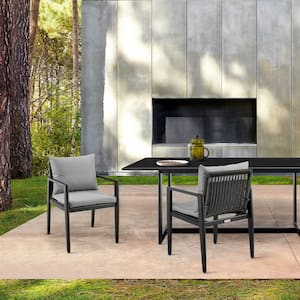 Cayman Stationary Aluminum Outdoor Dining Chair with Dark Gray Cushions (2-Pack)