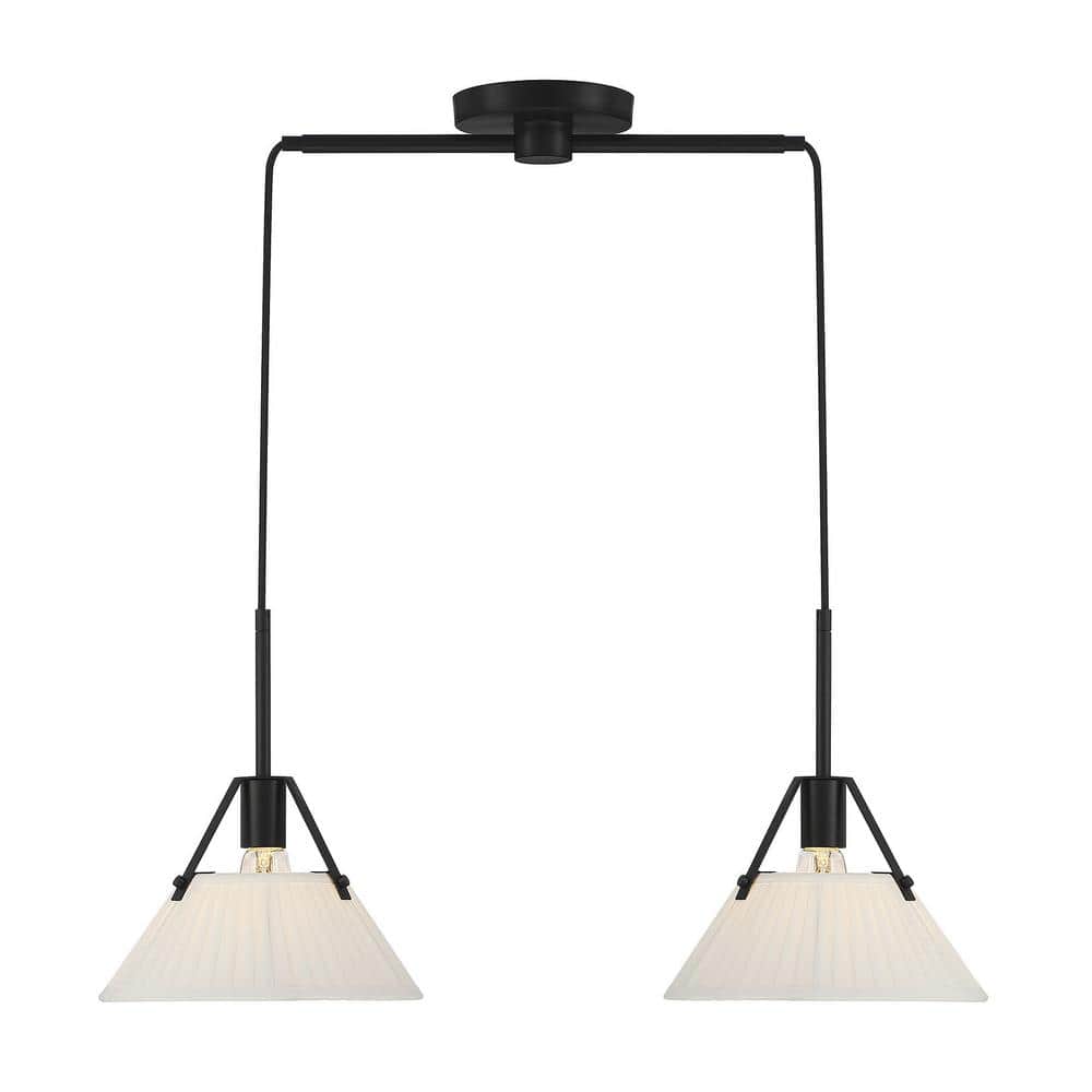 Meridian 29" Matte Black 2-Light Linear Chandelier with Pleated White Shades