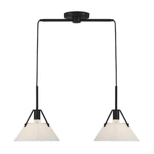 29 in. W x 10.5 in. H 2-Light Matte Black Linear Chandelier with Pleated White Fabric Shades
